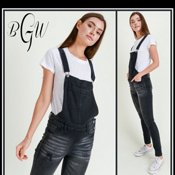 Overall black distress skinny jeans🔥 fla$h🔥 - Picture 2 of 8